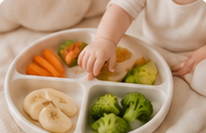 Bebê conhecendo alimentos variados